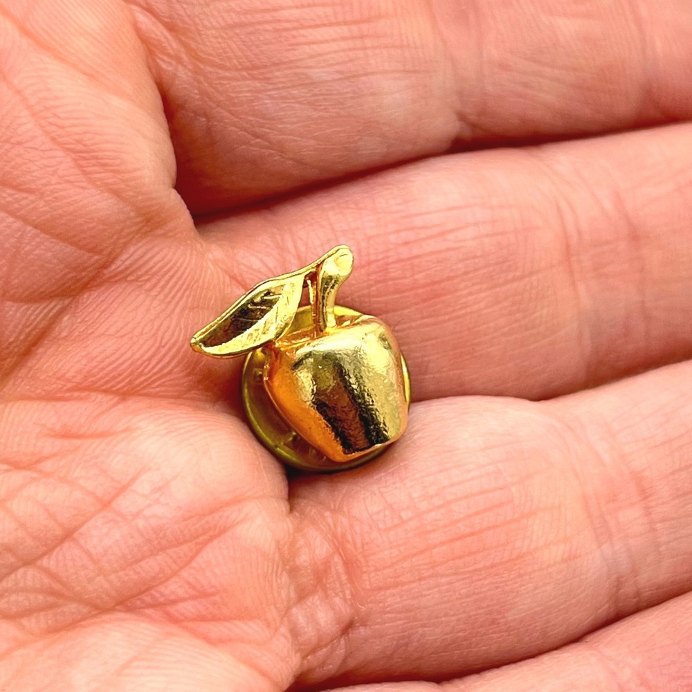 Vintage Gold Tone Apple Lapel Pin Teacher Gift Fruit Accessory Tiny Tie Tack